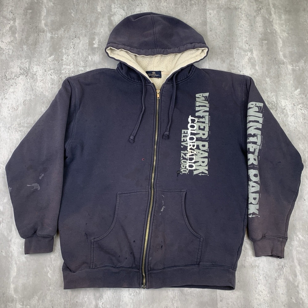 Vintage Winter Park Colorado Hoodie Men's M Blue Faded Full Zip Jacket Ski Y2K
